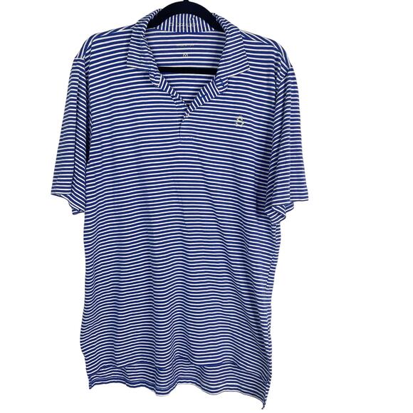 B Draddy Mens Medium M Blue White Striped Pima Cotton Golf Polo SA Embroidered - Picture 1 of 7